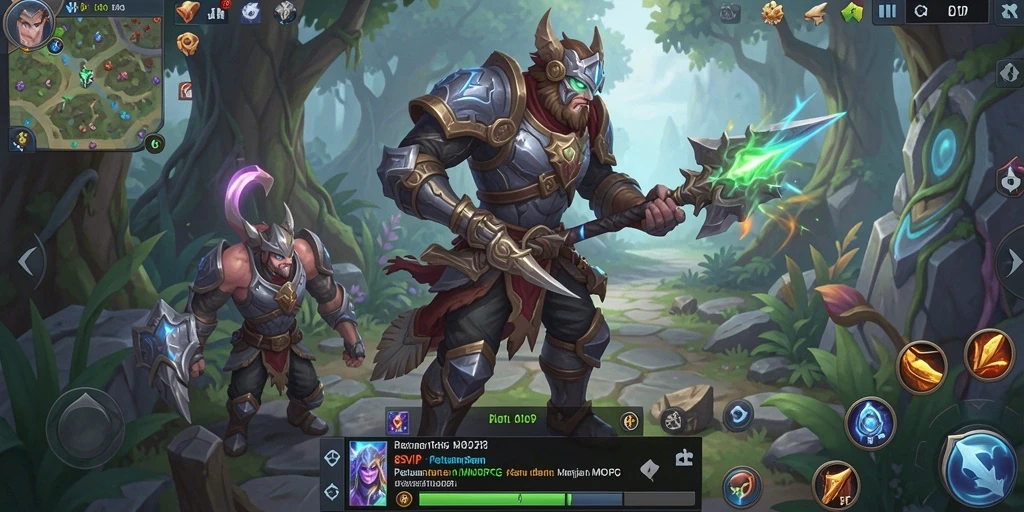 Screenshot gameplay <strong>8SVIP</strong> yang menampilkan pertempuran epik di dunia fantasi.