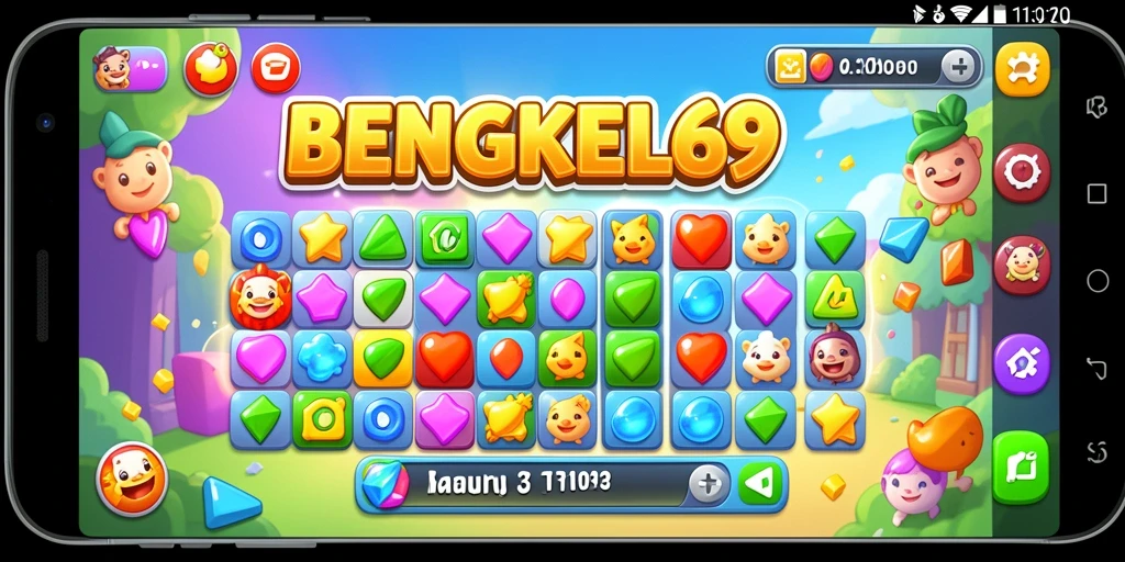Screenshot BENGKEL69 menampilkan kombinasi permata dalam permainan Match-3.