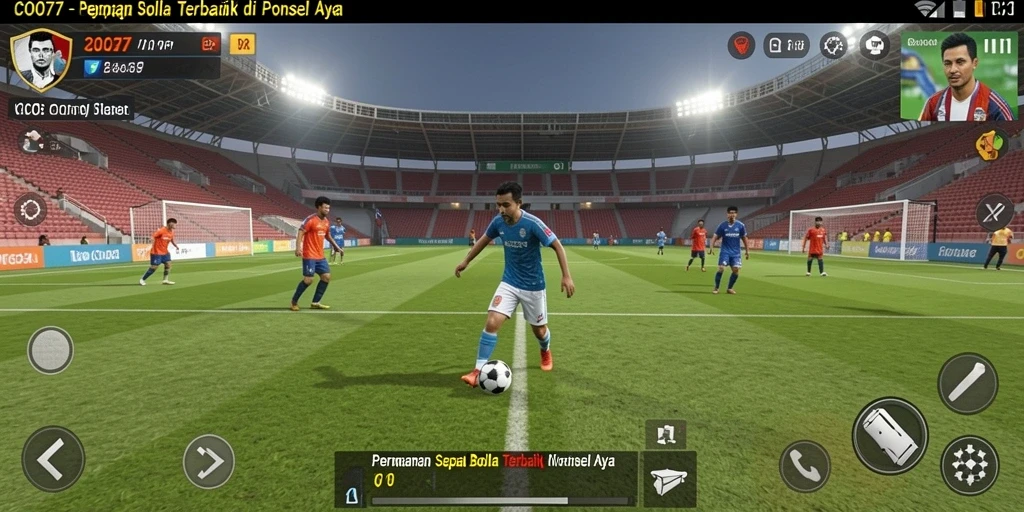 Tampilan gameplay COO77 dengan aksi sepak bola intens.