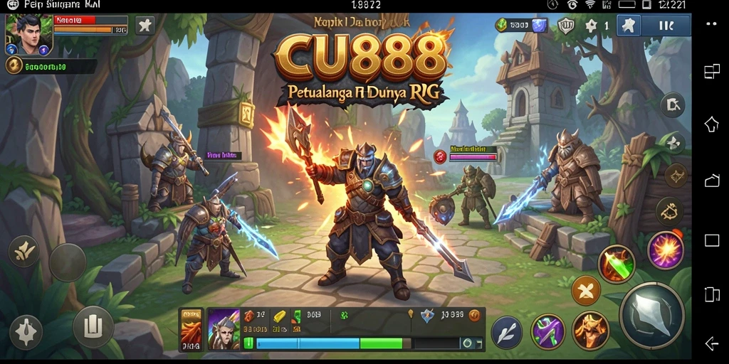 Screenshot gameplay CU888 yang menunjukkan pertempuran epik dalam RPG.