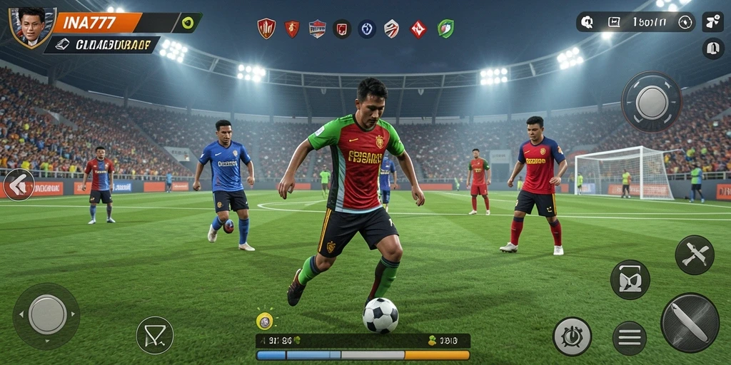 Tampilan gameplay yang mendebarkan di INA777 dengan aksi sepak bola nyata.
