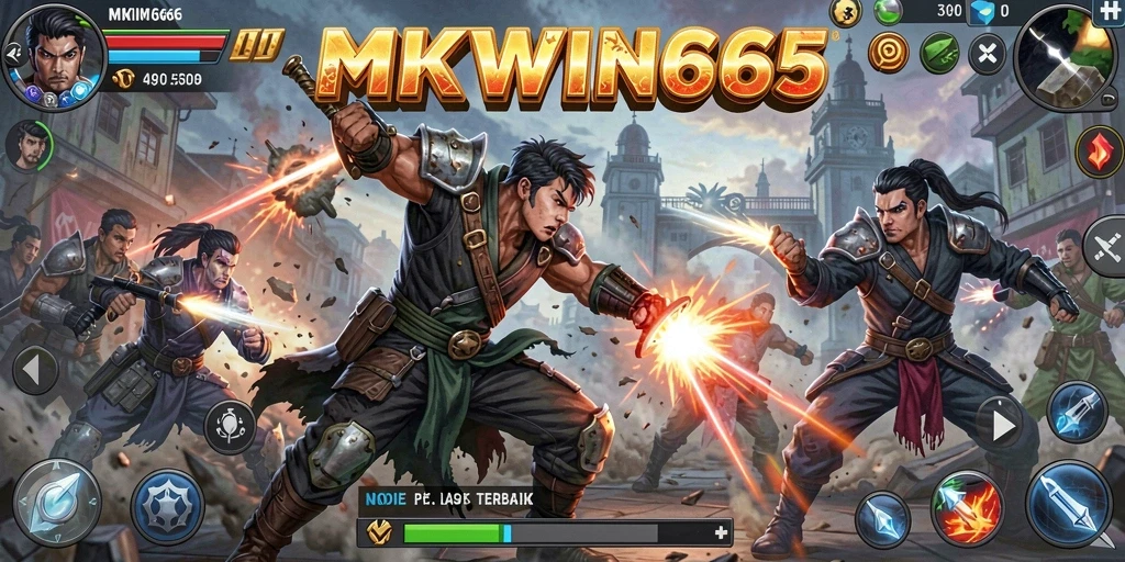 Gambaran intense gameplay dalam MKWIN666 dengan karakter bertarung yang dinamis.