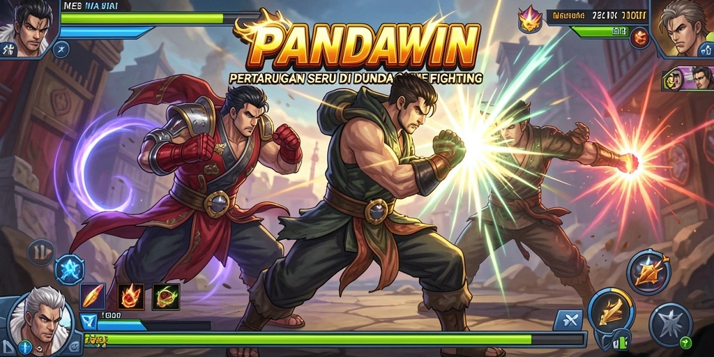 Screenshot gameplay seru PANDAWIN dengan pertarungan yang intens.