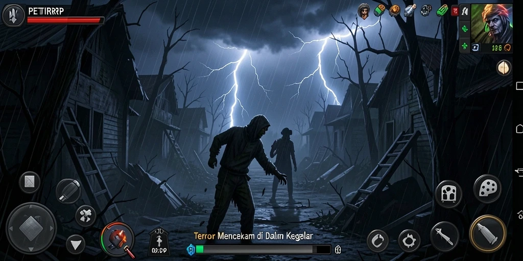 Tangkapan layar PETIRRP menampilkan suasana menyeramkan dan gameplay menegangkan.