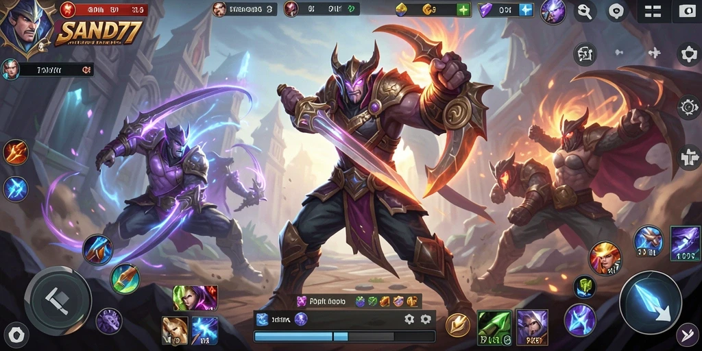 Gameplay SAND77 yang seru dengan pertarungan tim yang strategis.