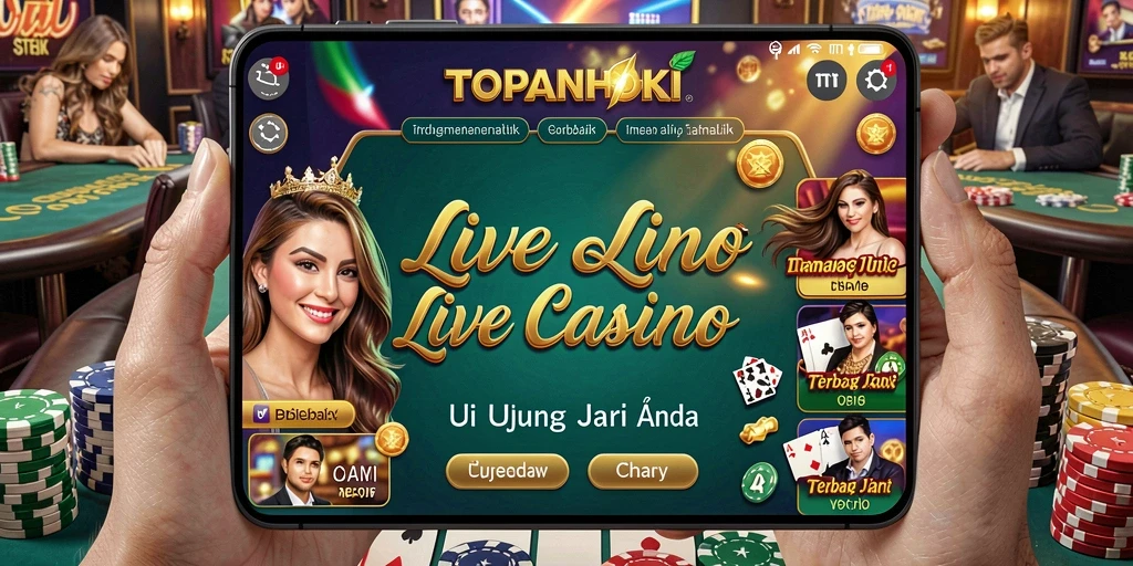 Screenshot gameplay TOPANHOKI menampilkan dealer cantik dan permainan seru.
