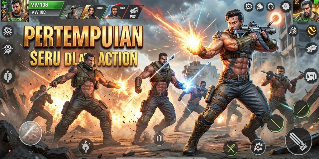 Tangkapan layar <strong>VW108</strong> menampilkan pertempuran intens dengan efek visual yang menakjubkan.